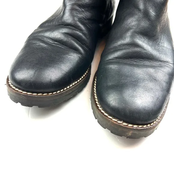 Fabianelli Black Leather Faux Shearling Fold-Over Italian Made Moto Boots 9.5
