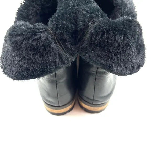 Fabianelli Black Leather Faux Shearling Fold-Over Italian Made Moto Boots 9.5