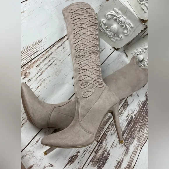 Faded Tea Rose Stiletto Boots with Braided Detail