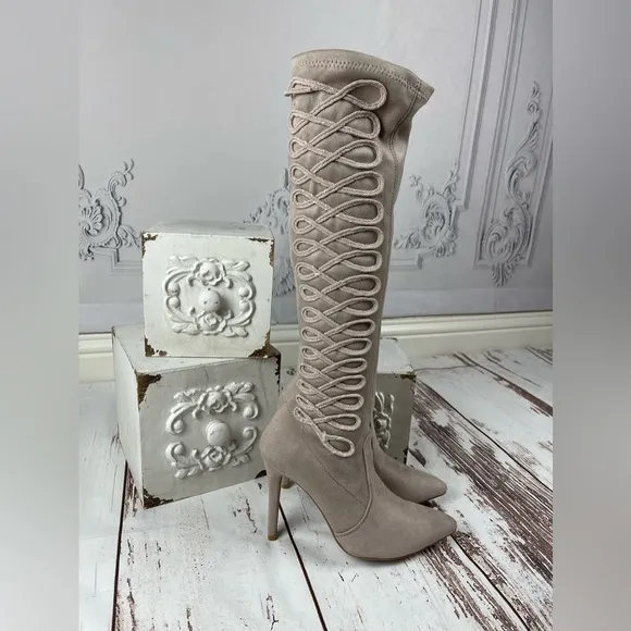 Faded Tea Rose Stiletto Boots with Braided Detail