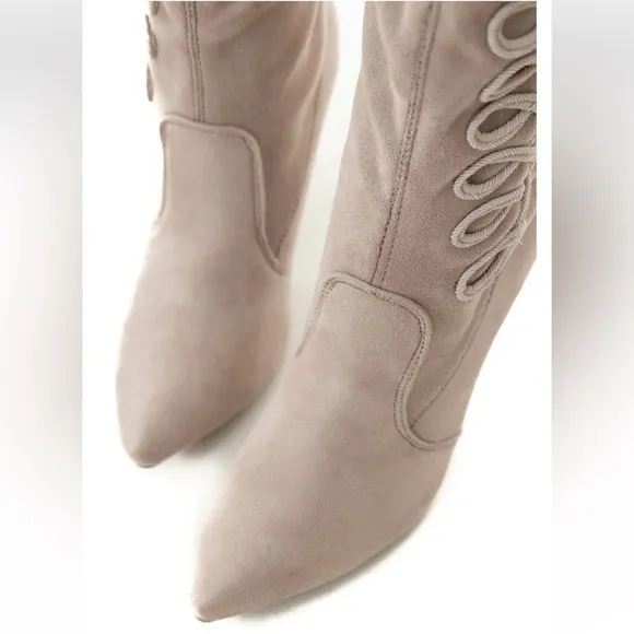 Faded Tea Rose Stiletto Boots with Braided Detail