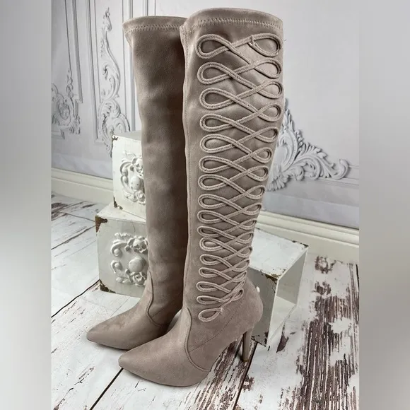 Faded Tea Rose Stiletto Boots with Braided Detail