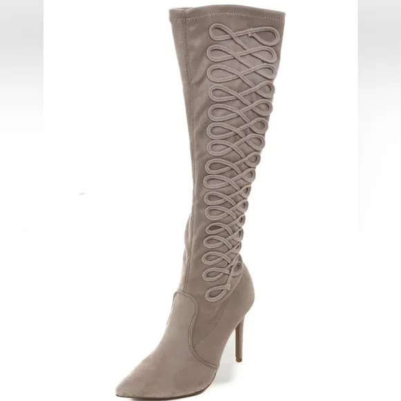 Faded Tea Rose Stiletto Boots with Braided Detail