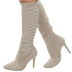 Faded Tea Rose Stiletto Boots with Braided Detail