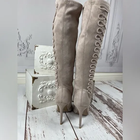 Faded Tea Rose Stiletto Boots with Braided Detail