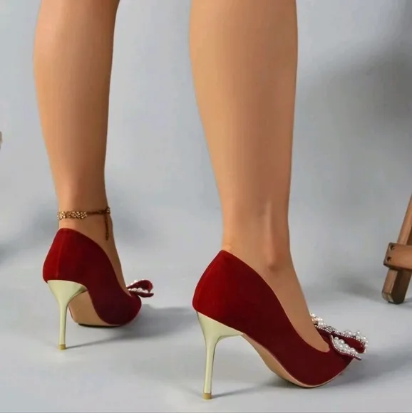 Fashion Pointy Toe High Heel Shoes Women, Elegant Bowknot Slim Stiletto Pumps