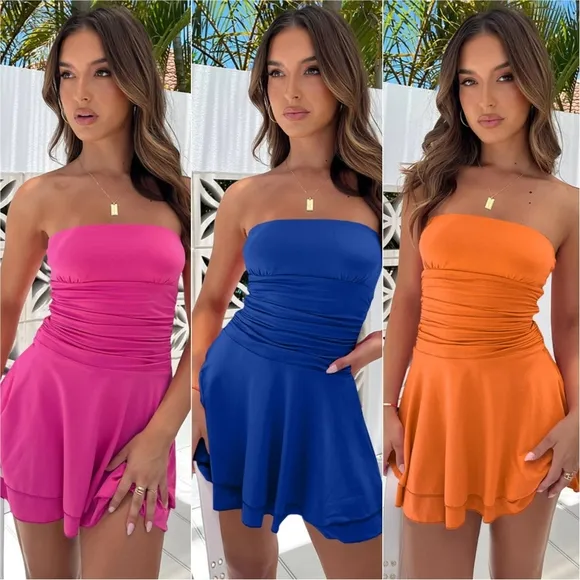 Flirty Layers Ruched Tube Dress - Black