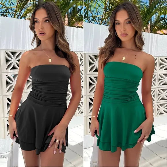 Flirty Layers Ruched Tube Dress - Black
