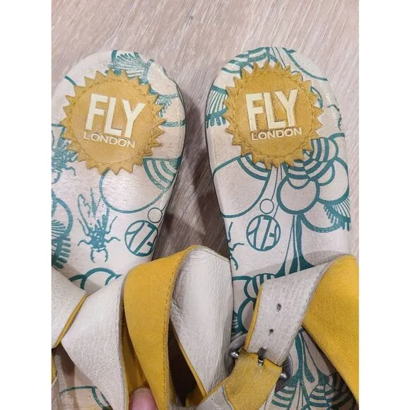 Fly London Sandals Womens US 8 Multicolor Genuine Leather Back Strap Casual Wear
