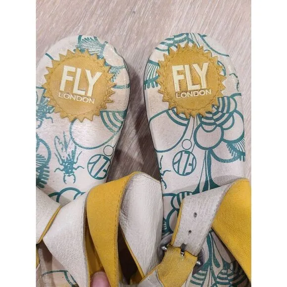 Fly London Sandals Womens US 8 Multicolor Genuine Leather Back Strap Casual Wear