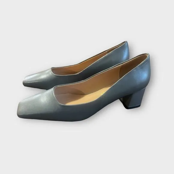 Forgeena Casual Leather Round Toe Sz 11 Office Comfortable Slip On Chunky Pumps