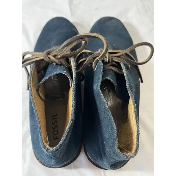 Fossil Boots Mens Casual Chukka SIZE 8 BLUE SUEDE LEATHER