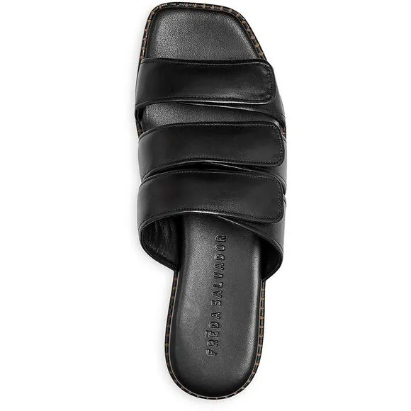 Freda Salvador Womens ALITA Black Leather Strappy Casual Flatform Sandals New