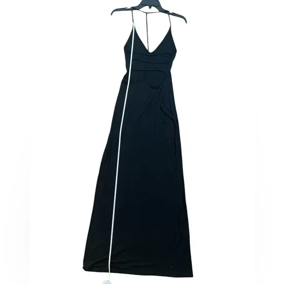 Free People black open strappy back knit maxi dress S versatile boho layering