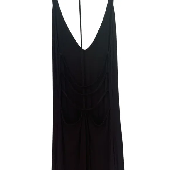 Free People black open strappy back knit maxi dress S versatile boho layering