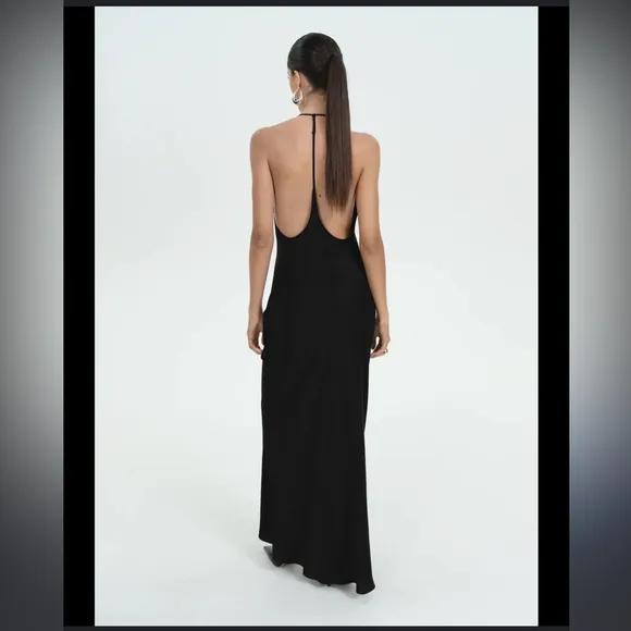 Free People black open strappy back knit maxi dress S versatile boho layering