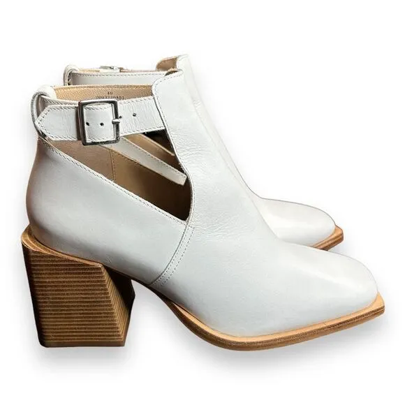 Free People Brady Buckle Boots Booties Size 9.5 White Leather