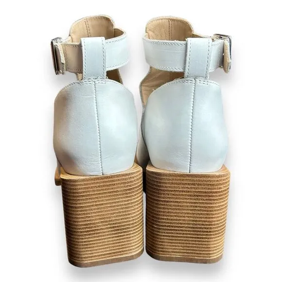 Free People Brady Buckle Boots Booties Size 9.5 White Leather