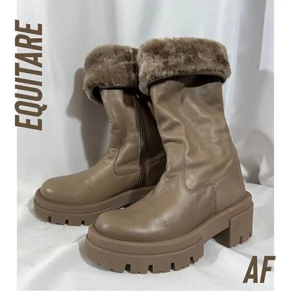 FREE PEOPLE BY EQUITARE KAREN NAPA MOUTON BOOTS TAUPE NEW SIZE 36