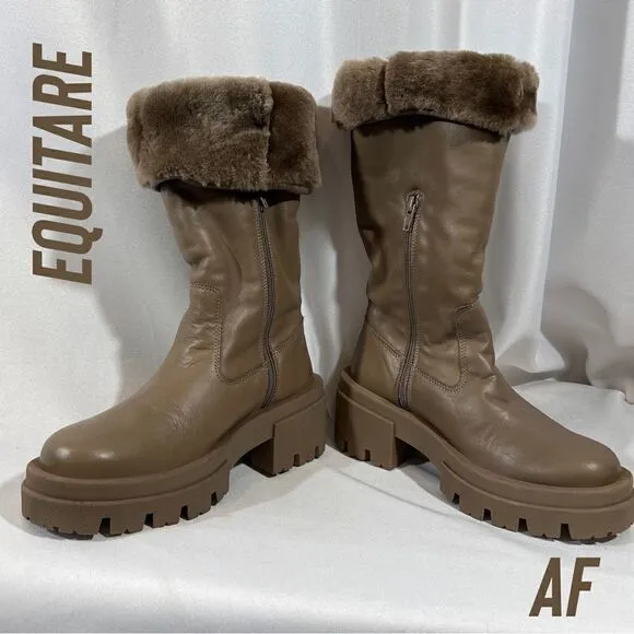 FREE PEOPLE BY EQUITARE KAREN NAPA MOUTON BOOTS TAUPE NEW SIZE 36