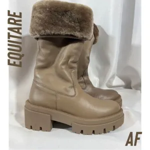 FREE PEOPLE BY EQUITARE KAREN NAPA MOUTON BOOTS TAUPE NEW SIZE 36