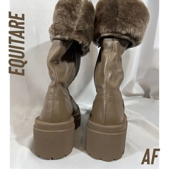 FREE PEOPLE BY EQUITARE KAREN NAPA MOUTON BOOTS TAUPE NEW SIZE 36