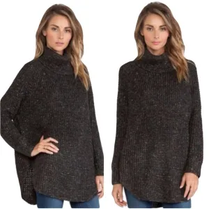 Free People Dylan Tweedy Wool Blend Chunky KnitOversized Turtleneck Sweater SM