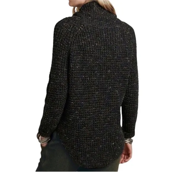 Free People Dylan Tweedy Wool Blend Chunky KnitOversized Turtleneck Sweater SM