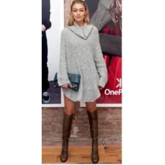 Free People Dylan Tweedy Wool Blend Chunky KnitOversized Turtleneck Sweater SM
