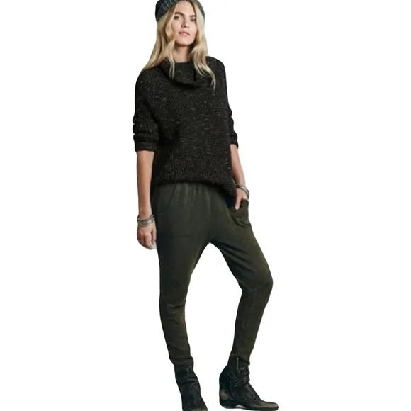 Free People Dylan Tweedy Wool Blend Chunky KnitOversized Turtleneck Sweater SM