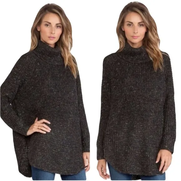 Free People Dylan Tweedy Wool Blend Chunky KnitOversized Turtleneck Sweater SM