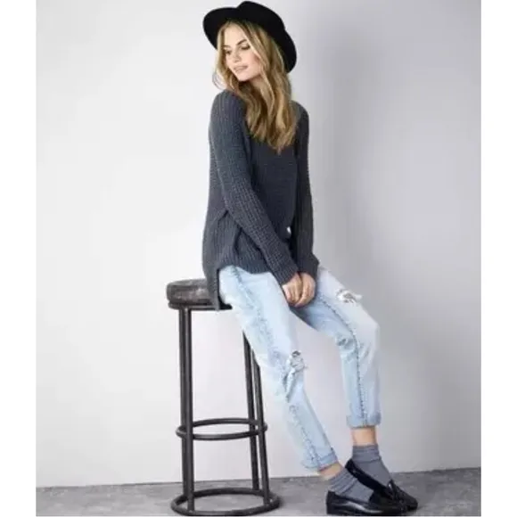 Free People Dylan Tweedy Wool Blend Chunky KnitOversized Turtleneck Sweater SM