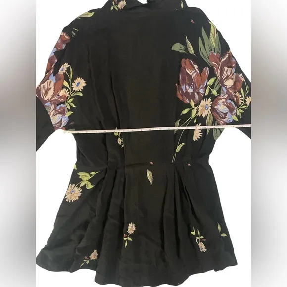 Free People Gemma Tunic Black Floral Open Tie Back Floral Mini  Dress Boho S