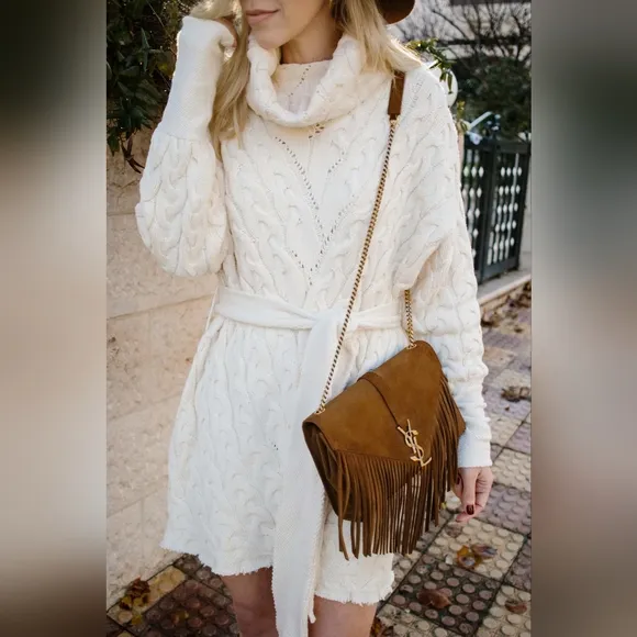 Free People New Cream Turtleneck Sweater Dress. Size S/M. KNIT