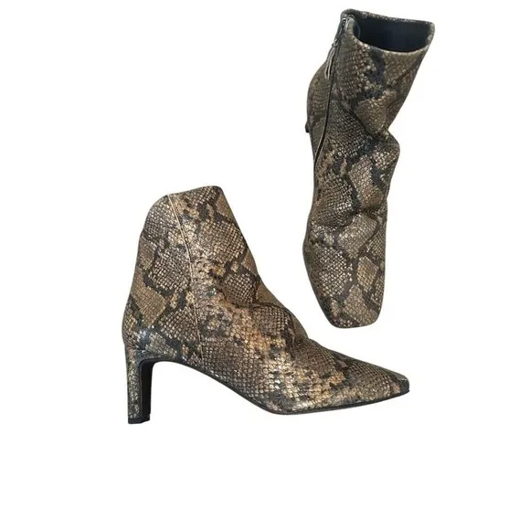 Free People Women's Cybill Snake Print Leather Heel Boots Size 10.5