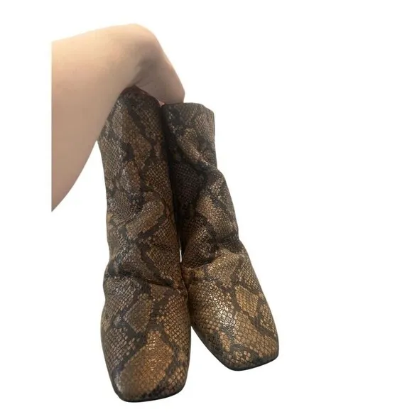 Free People Women's Cybill Snake Print Leather Heel Boots Size 10.5