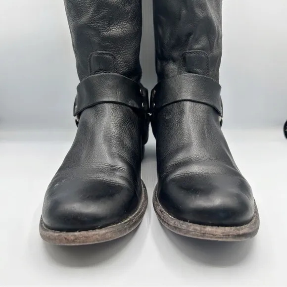 Frye Black Harness Leather Riding Boots Back Zip Size 7