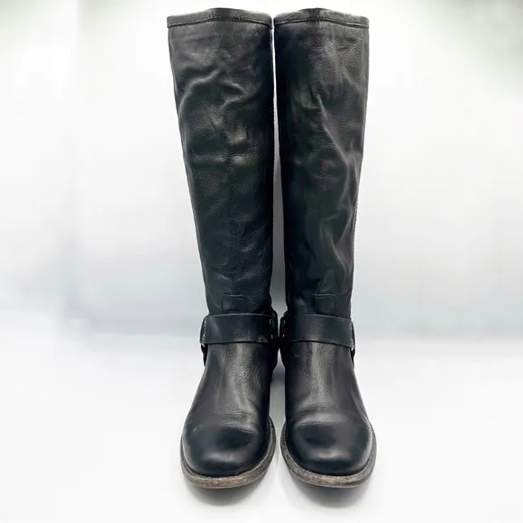 Frye Black Harness Leather Riding Boots Back Zip Size 7