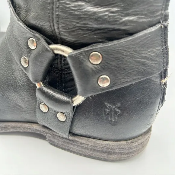 Frye Black Harness Leather Riding Boots Back Zip Size 7