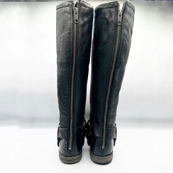 Frye Black Harness Leather Riding Boots Back Zip Size 7