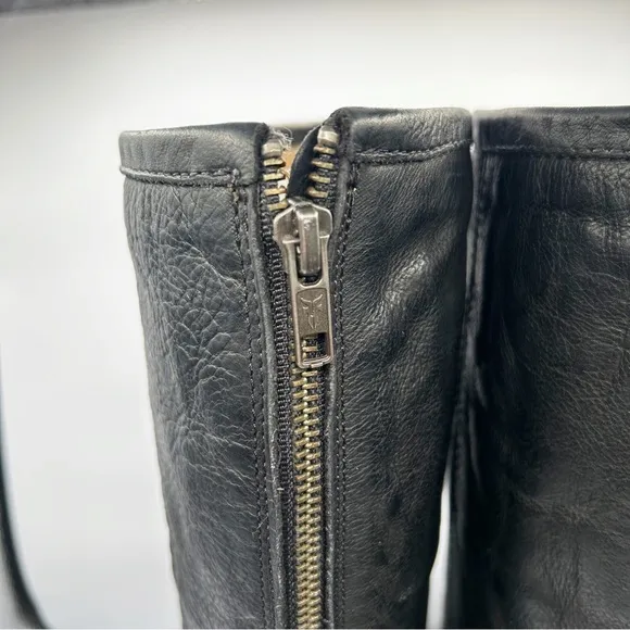 Frye Black Harness Leather Riding Boots Back Zip Size 7