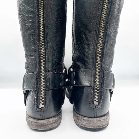 Frye Black Harness Leather Riding Boots Back Zip Size 7