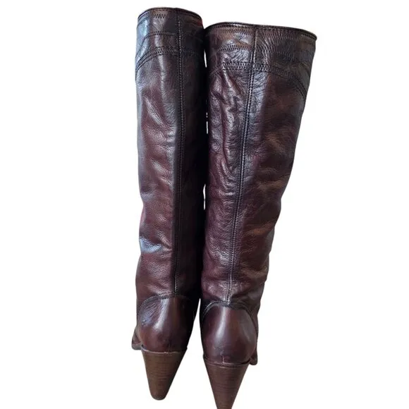 Frye Boots Womens Brown Size 8.5 Leather Mustang Seam Stitch Knee High Western