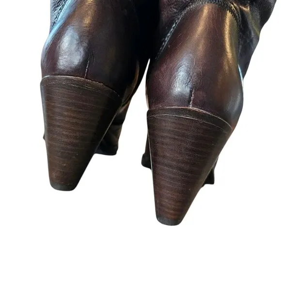 Frye Boots Womens Brown Size 8.5 Leather Mustang Seam Stitch Knee High Western