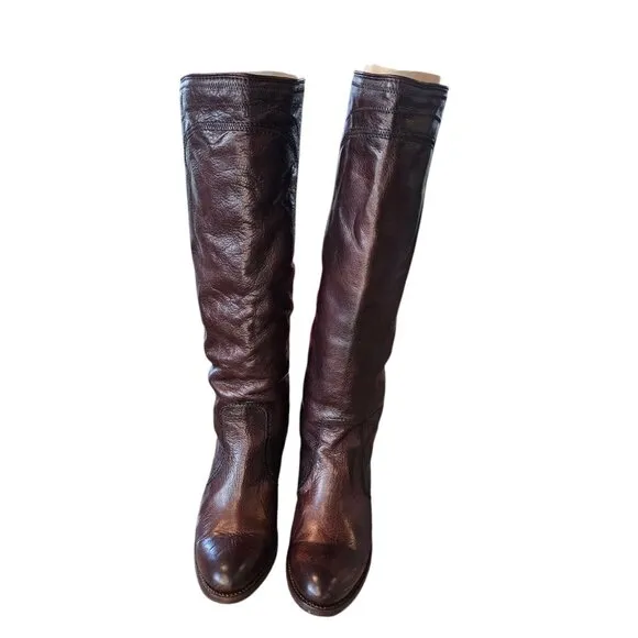 Frye Boots Womens Brown Size 8.5 Leather Mustang Seam Stitch Knee High Western