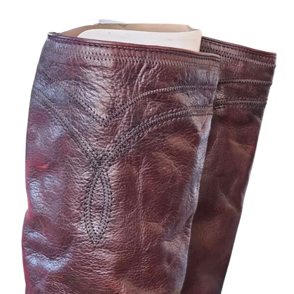 Frye Boots Womens Brown Size 8.5 Leather Mustang Seam Stitch Knee High Western