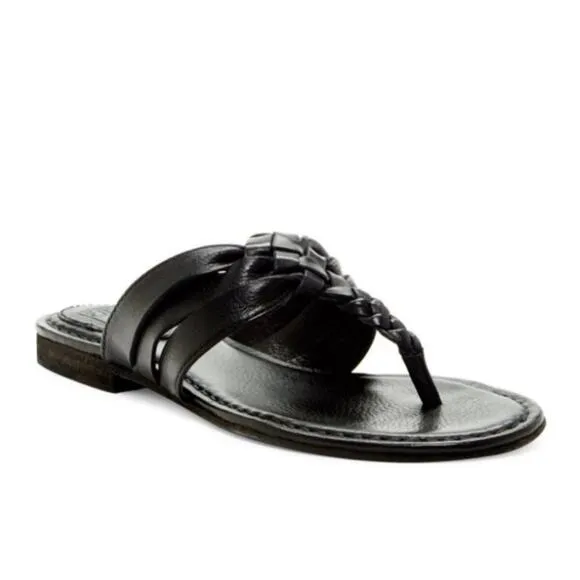 Frye Carson Sandals Size 8.5 Black Twisted Leather Thong Neutral Staple Casual