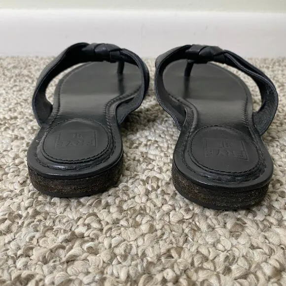 Frye Carson Sandals Size 8.5 Black Twisted Leather Thong Neutral Staple Casual