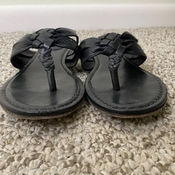 Frye Carson Sandals Size 8.5 Black Twisted Leather Thong Neutral Staple Casual