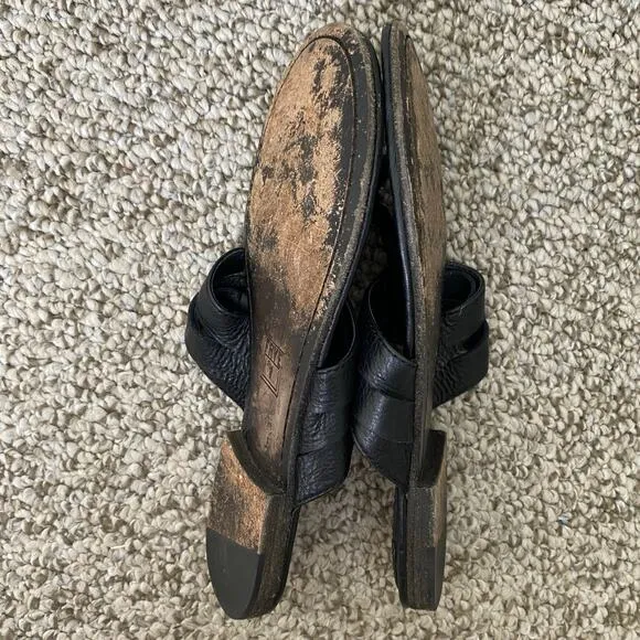 Frye Carson Sandals Size 8.5 Black Twisted Leather Thong Neutral Staple Casual